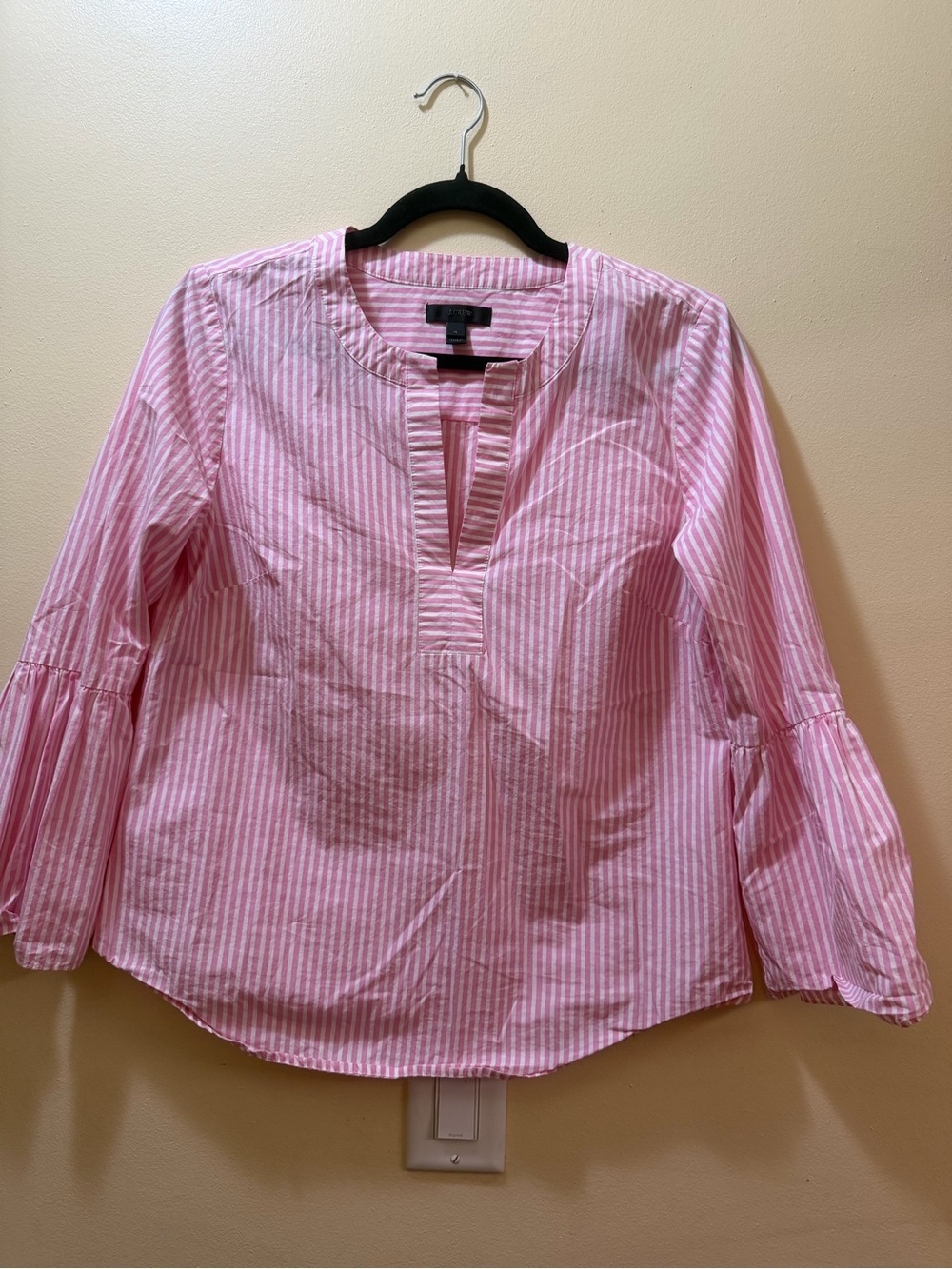 J. Crew Pink and White Striped Bell-Sleeve Tunic